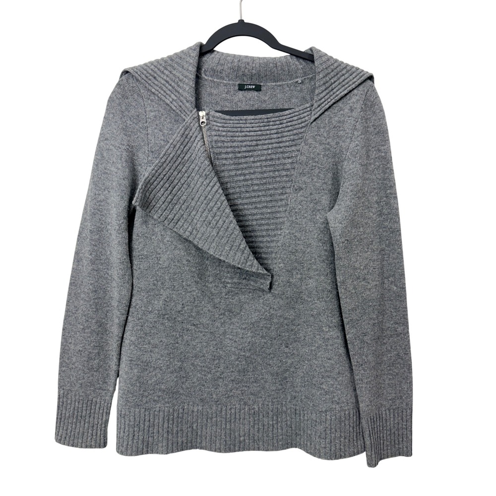 J.Crew Womens Medium Gray Asymmetrical Zip Ribbed Wool Knit Pullover Sweater